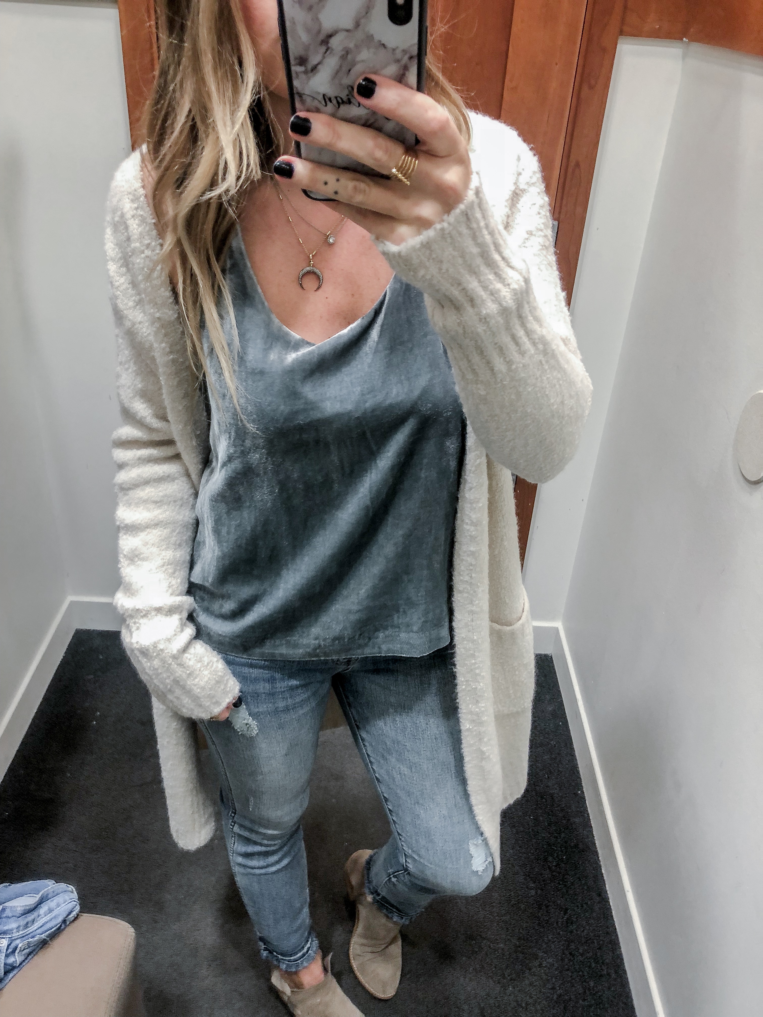 J.Crew 2018 Fall Collection Velvet Tank Top and Boucle Long Cardigan