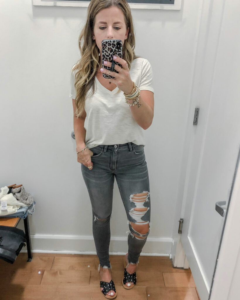 Gray High-Waisted Distressed Jeans