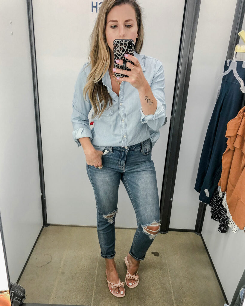 Chambray Top Denim on Denim Outfit 