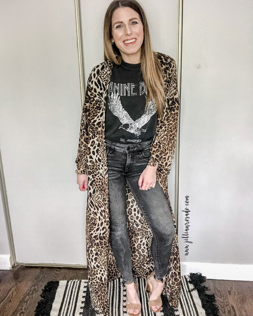 Anine Bing Eagle Graphic Tee | Leopard Duster | Date Night Outfit 
