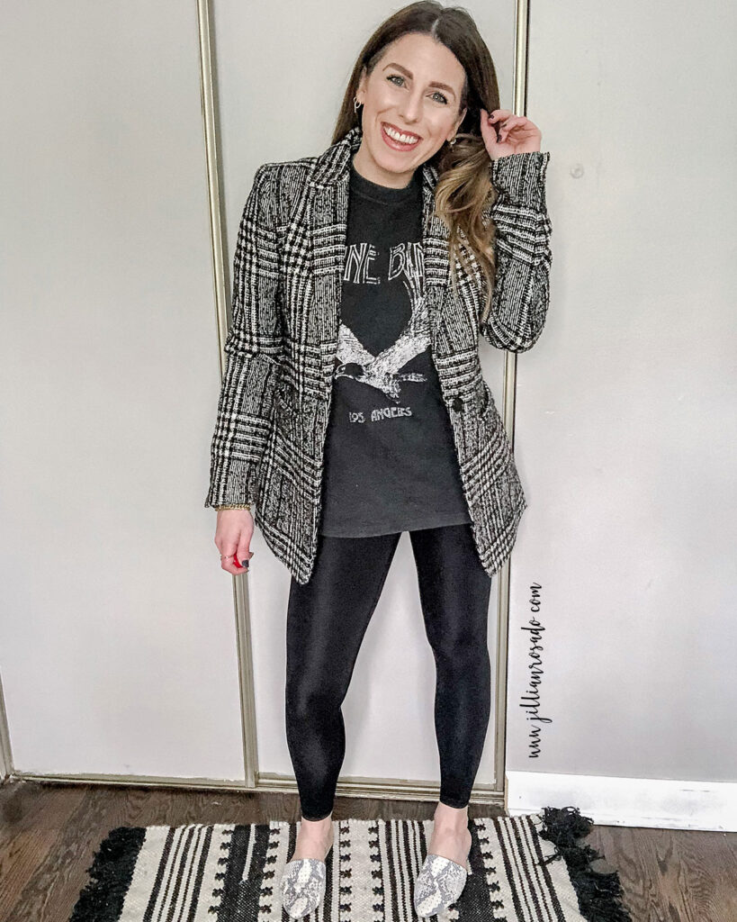 Anine Bing Eagle Graphic Tee | Plaid Blazer Athleisure Outfit