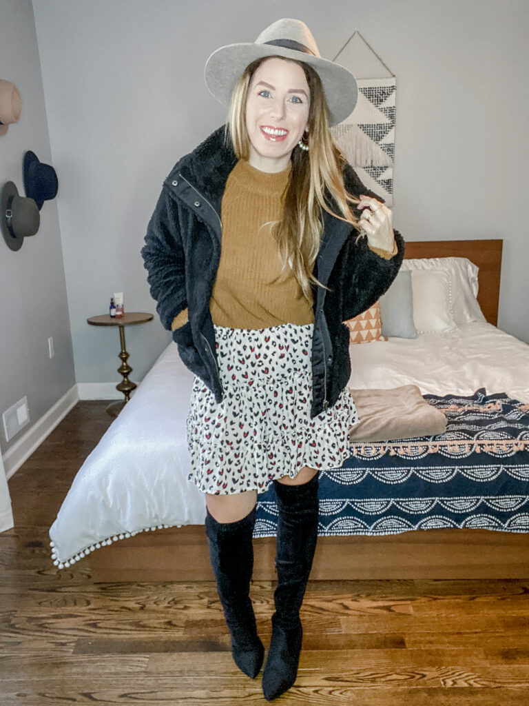 Date Night Sherpa Bomber Jacket Outfit